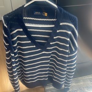 Ralph Lauren blue and white v neck sweater.